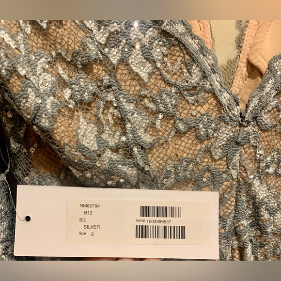 JOVANI Silver Trumpet Sleeve Dress **NWT** - Picture 5 of 9